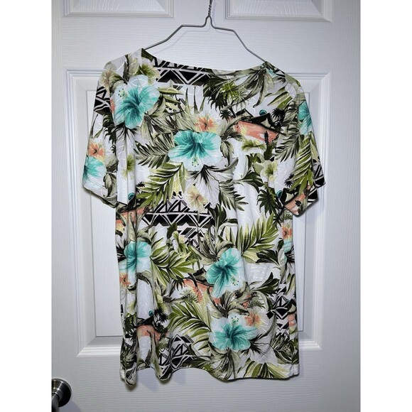 JM Collection Women’s Short Sleeve Textured Tropical Blouse Size Medium NWOT - Picture 4 of 5